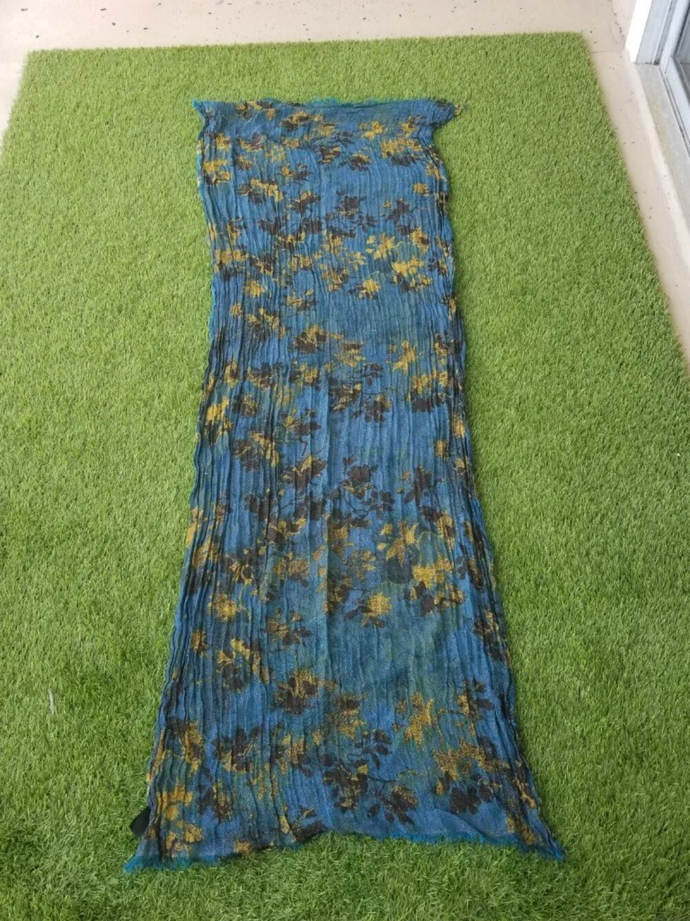 Ann Taylor Blue Scarf Night Sky Black Gold Accents Rectangular Wool Blend Long